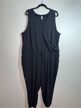 Stylus Black Jumpsuit 2X Sleeveless Wrap Front Elastic Waist Plus